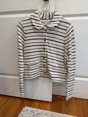 Madewell White & Navy Striped Button-Up cardigan, jacket, nwt, small